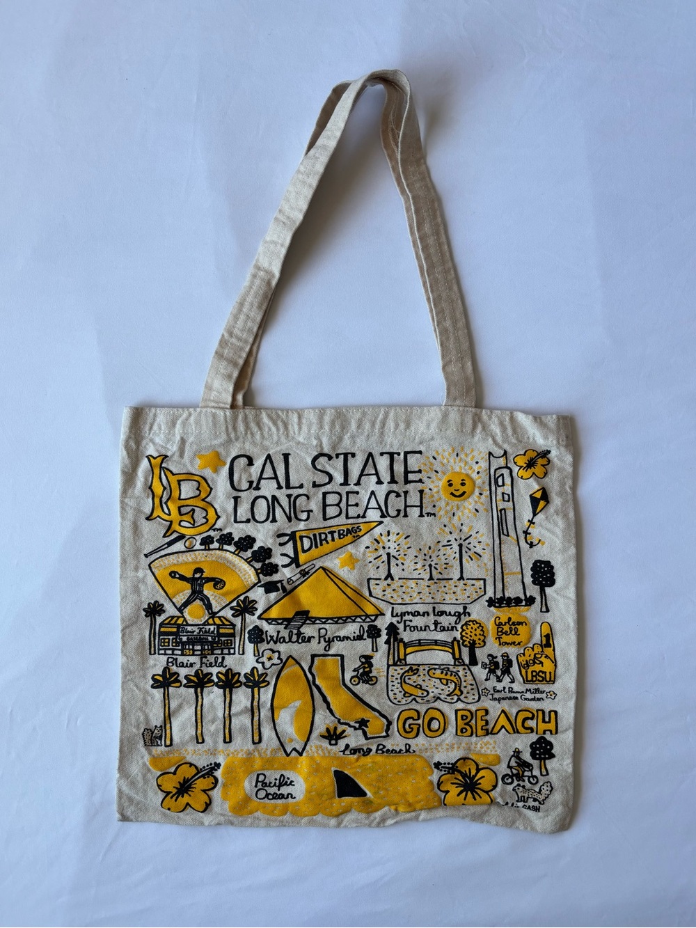 Cal State Long Beach yellow + cream tote bag